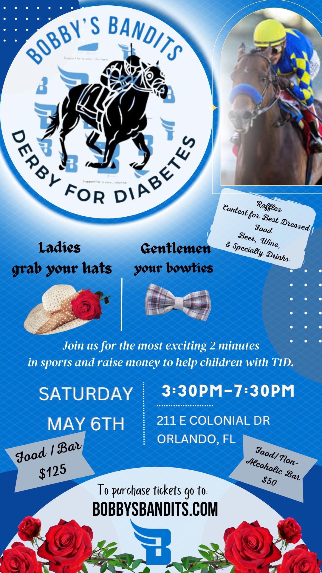 Image containing event details for the Bobby's Bandits Derby for Diabetes event.